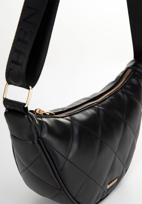 Wittchen Women's crossbody bag with geometric stitching black and gold - Image 4