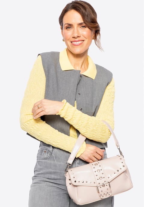 Wittchen Dames crossbody tas van eco-leer met decoratieve klinknagels, crème - Image 1