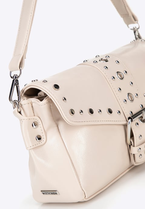 Wittchen Dames crossbody tas van eco-leer met decoratieve klinknagels, crème - Image 4