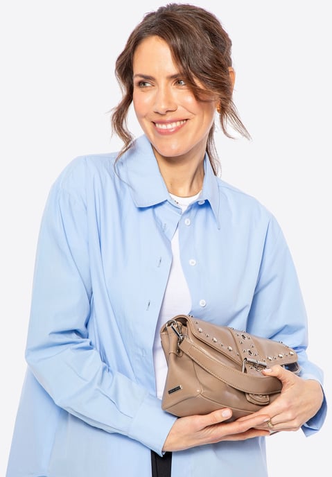 Wittchen Dames eco-leren schoudertas met decoratieve klinknagels, beige - Image 1