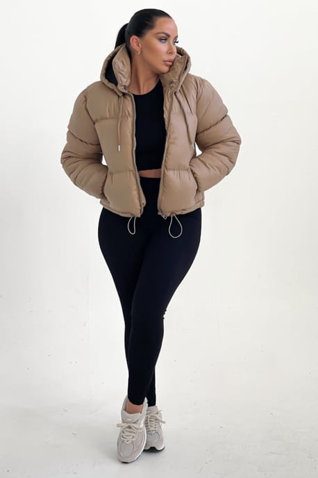 Hooded Drawstring Cropped Puffer Jacket - Stacey - Image 1