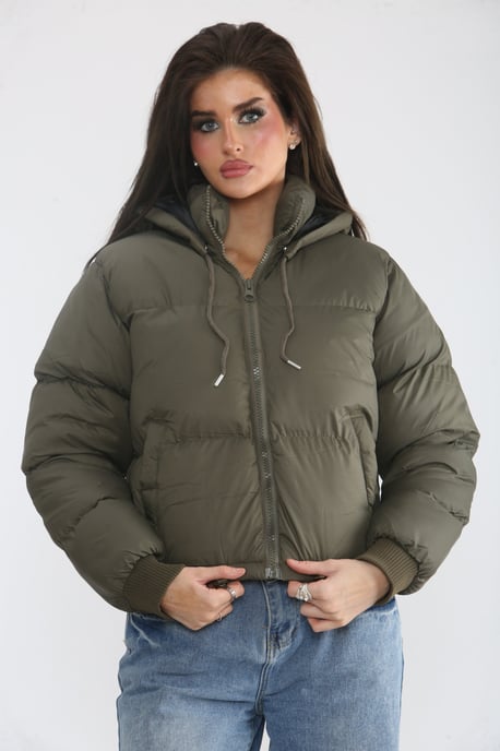 Hooded Drawstring Cropped Puffer Jacket - Stacey - Image 1