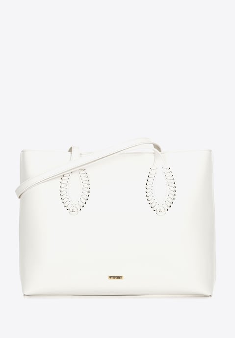 Wittchen Dames eco-leren shopper met geweven accenten, crème - Image 1