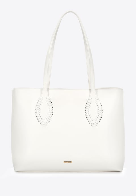 Wittchen Dames eco-leren shopper met geweven accenten, crème - Image 3