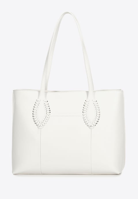 Wittchen Dames eco-leren shopper met geweven accenten, crème - Image 4