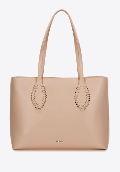 Wittchen Dames eco-leren shopper met geweven accenten, beige - Image 2