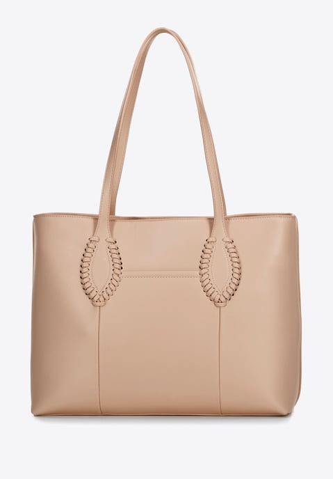 Wittchen Dames eco-leren shopper met geweven accenten, beige - Image 3