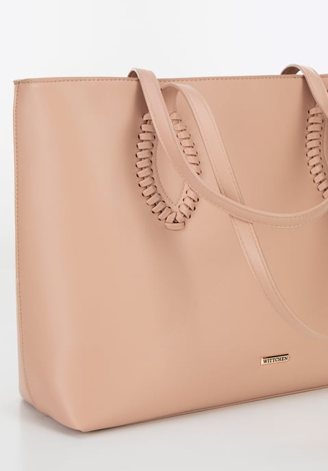 Wittchen Dames eco-leren shopper met geweven accenten, beige - Image 5