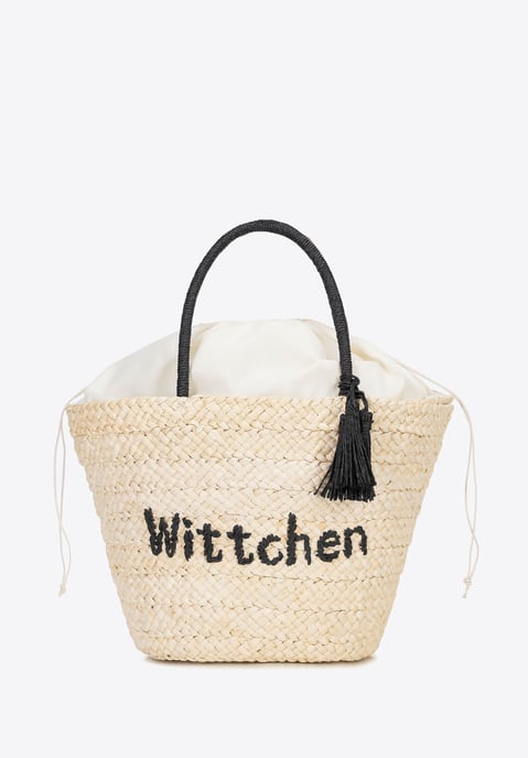 Wittchen Woman Woven Basket with Logo Beige and Black Beige and Black Corn Husk - Image 2