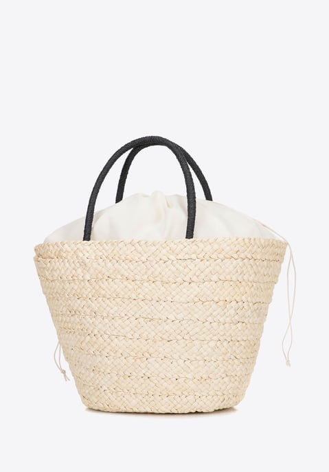 Wittchen Woman Woven Basket with Logo Beige and Black Beige and Black Corn Husk - Image 3