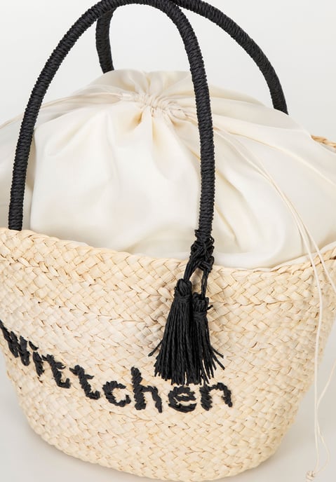 Wittchen Woman Woven Basket with Logo Beige and Black Beige and Black Corn Husk - Image 6