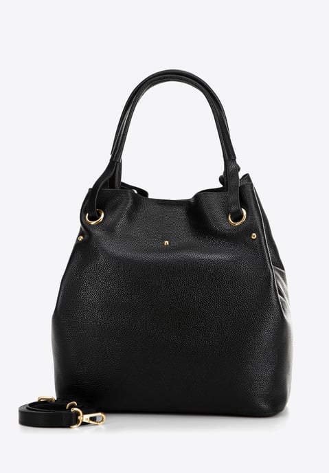 Wittchen Women's large leather bucket bag black and gold natural leather - Image 3
