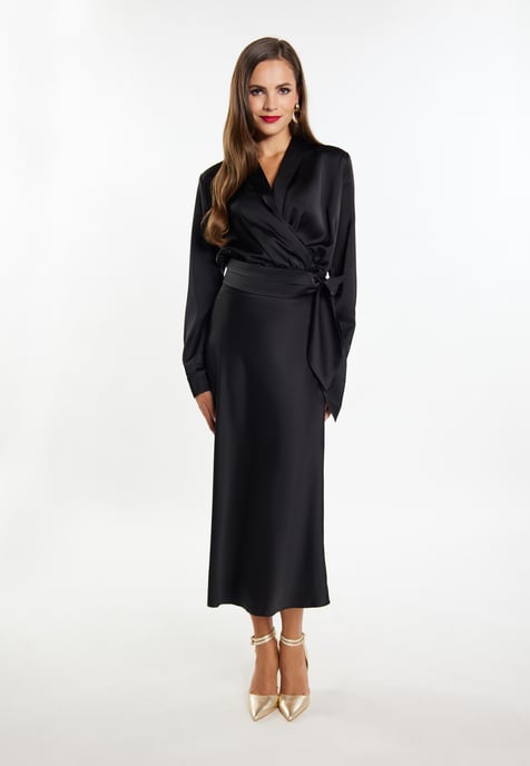 Faina Satijnen wikkelblouse Dames zwart - Image 2