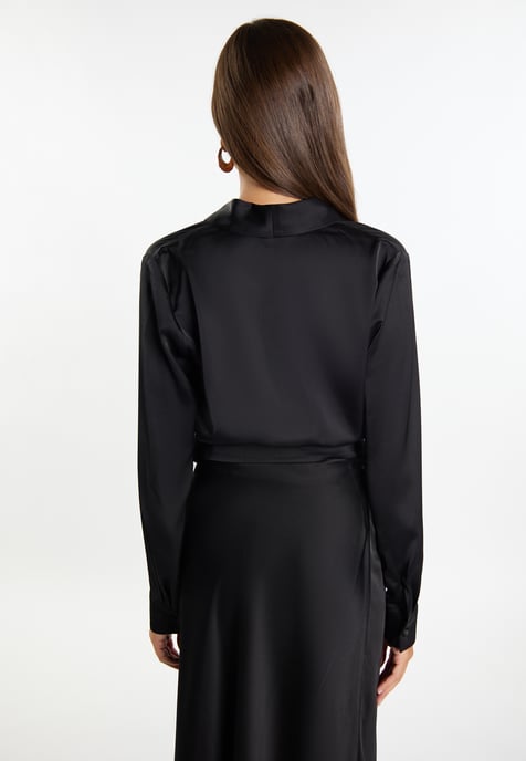 Faina Satijnen wikkelblouse Dames zwart - Image 4