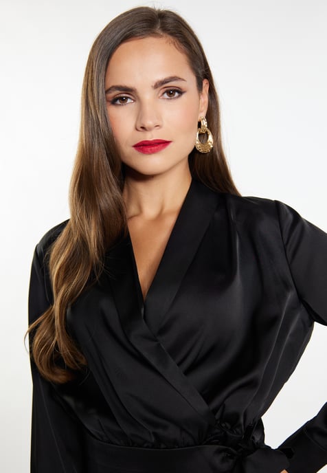Faina Satijnen wikkelblouse Dames zwart - Image 5