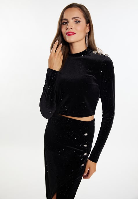 Faina Fluwelen overhemd met glitters Dames zwart - Image 3
