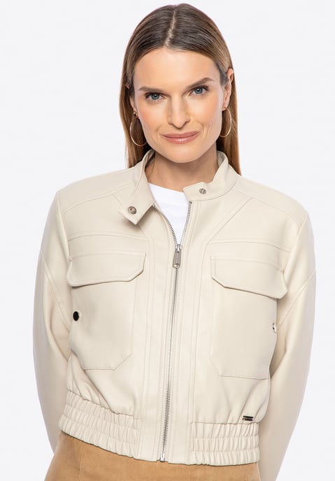 Wittchen Dames eco-leren jas met trekkoord, beige - Image 4