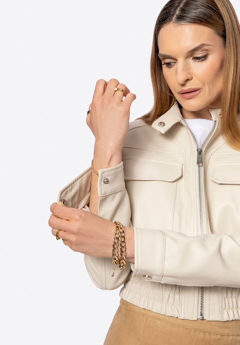 Wittchen Dames eco-leren jas met trekkoord, beige - Image 6