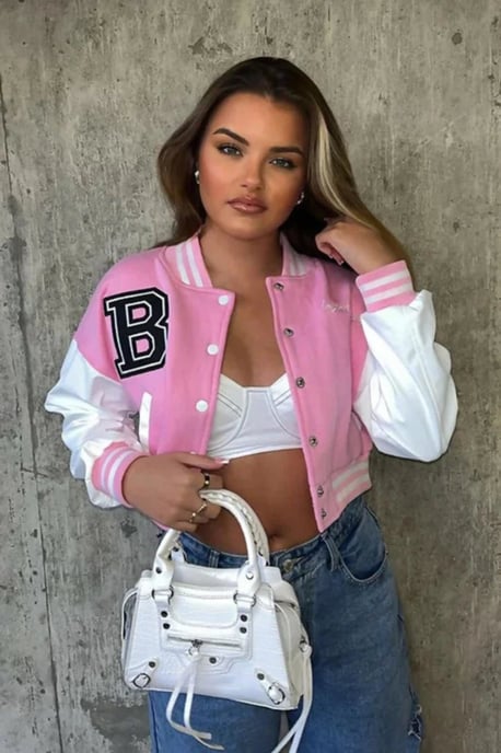 Varsity Slogan Contrast Sleeve Bomber - Image 3