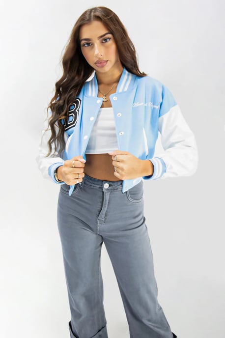 Varsity Slogan Contrast Sleeve Bomber - Image 3