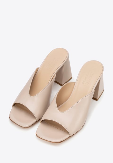 Wittchen Dames beige muiltjes van echt leer met blokhak - Image 2