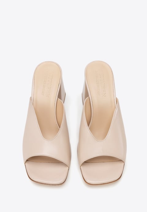Wittchen Dames beige muiltjes van echt leer met blokhak - Image 3