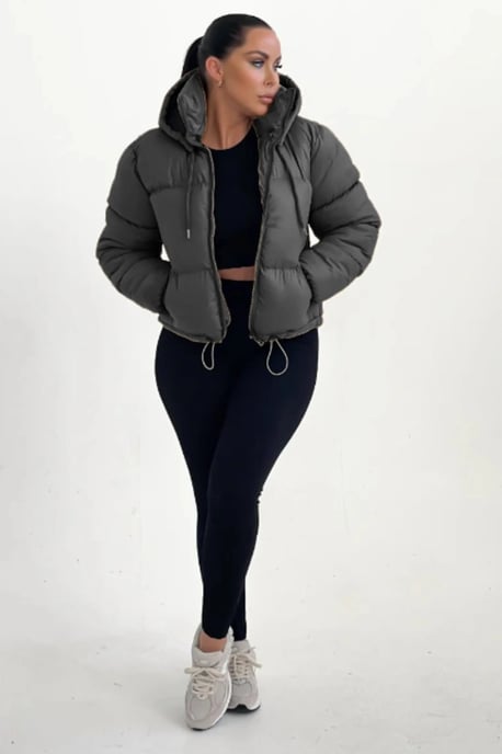 Hooded Drawstring Cropped Puffer Jacket - Stacey - Image 1