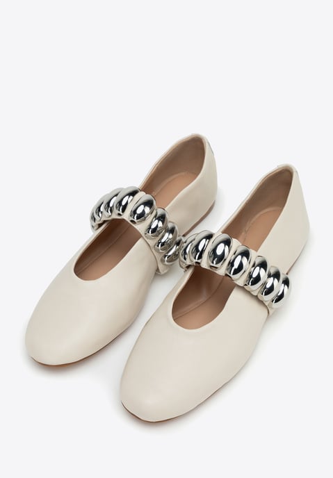 Wittchen Women's Ballet Flats in Genuine Leather with a Shiny Strap White - Image 3