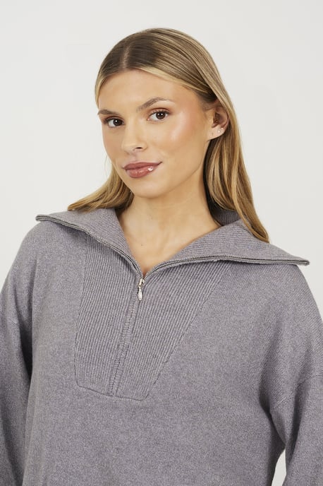 Grey Half Zip Knitted Jumper - Image 4