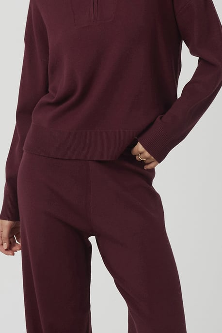 Wine Knitted Zip Neck Jumper And Trouser Set - Image 4
