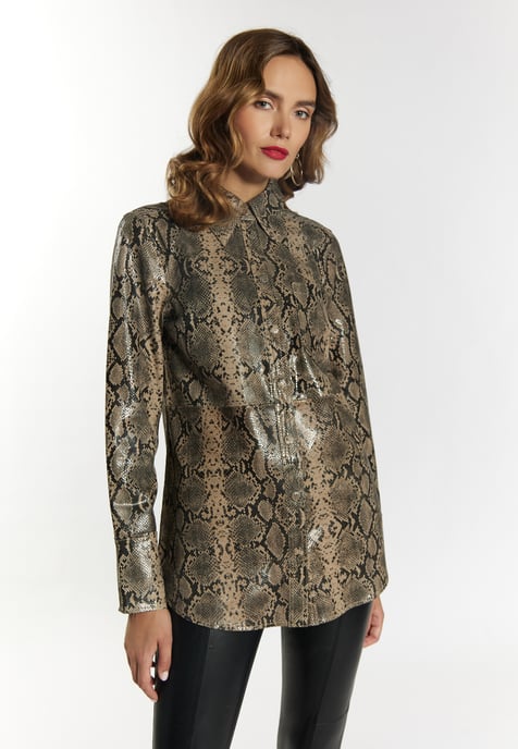 Faina Leren overhemd Dames beige slang - Image 3