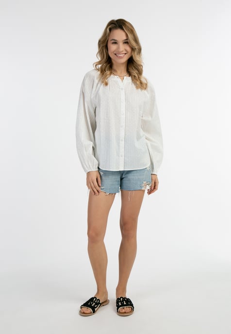 IZIA Katoenen blouse met metallic draad Dames Gebroken wit met zilveren strepen en stippen - Image 2