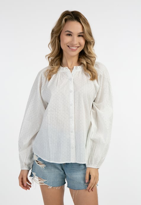 IZIA Katoenen blouse met metallic draad Dames Gebroken wit met zilveren strepen en stippen - Image 3