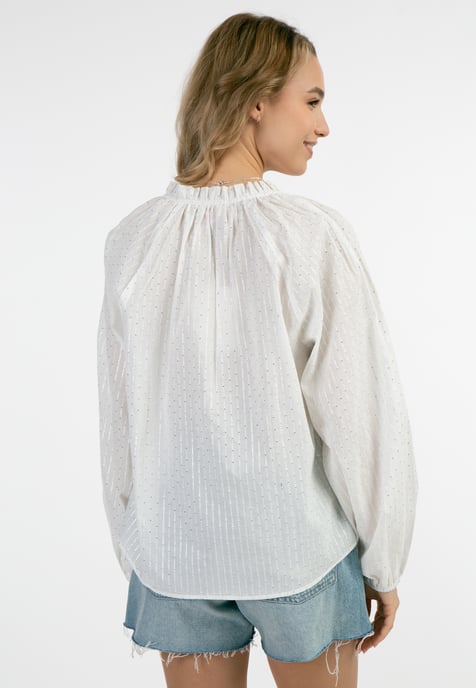 IZIA Katoenen blouse met metallic draad Dames Gebroken wit met zilveren strepen en stippen - Image 4