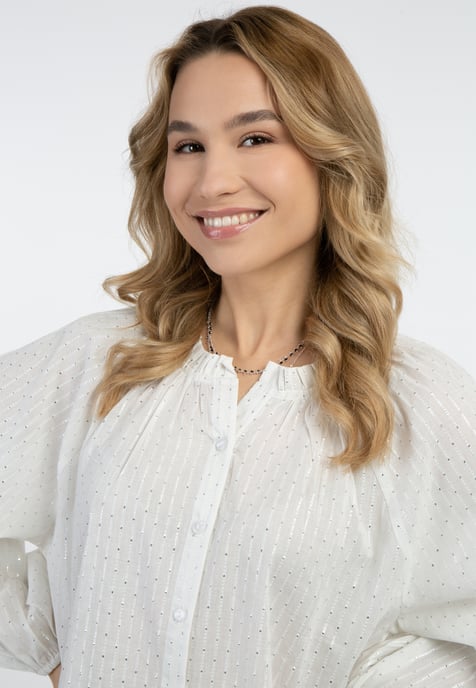 IZIA Katoenen blouse met metallic draad Dames Gebroken wit met zilveren strepen en stippen - Image 5