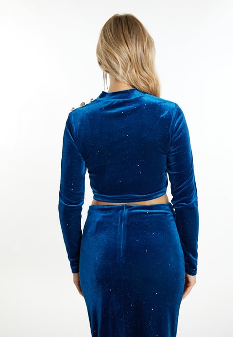 Faina Fluwelen overhemd met glitters Dames Smaragdblauw - Image 4