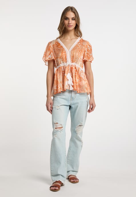 IZIA Blouse Dames Oranje Wit - Image 2