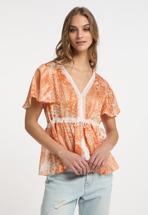 IZIA Blouse Dames Oranje Wit - Image 3