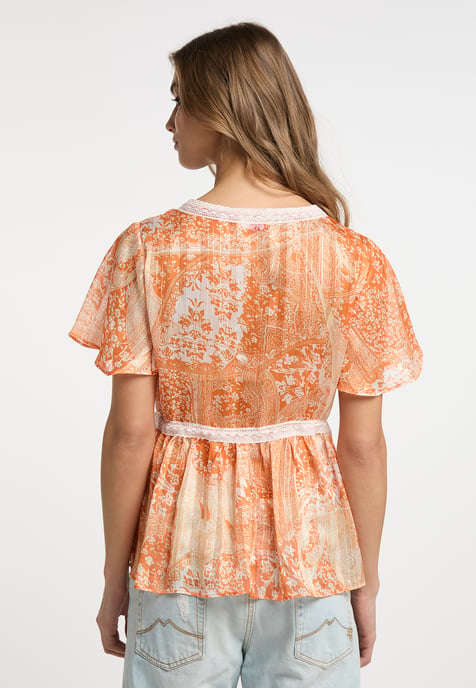 IZIA Blouse Dames Oranje Wit - Image 4