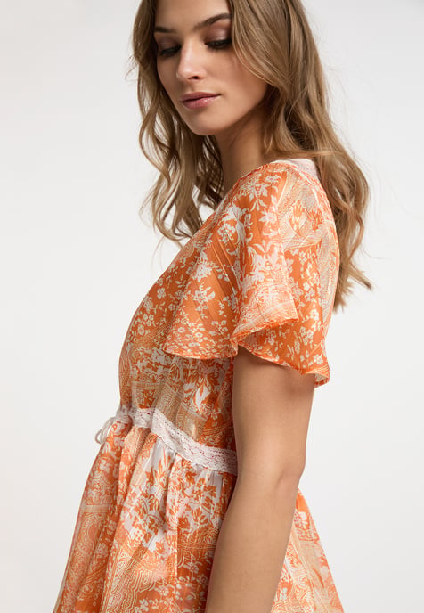 IZIA Blouse Dames Oranje Wit - Image 5