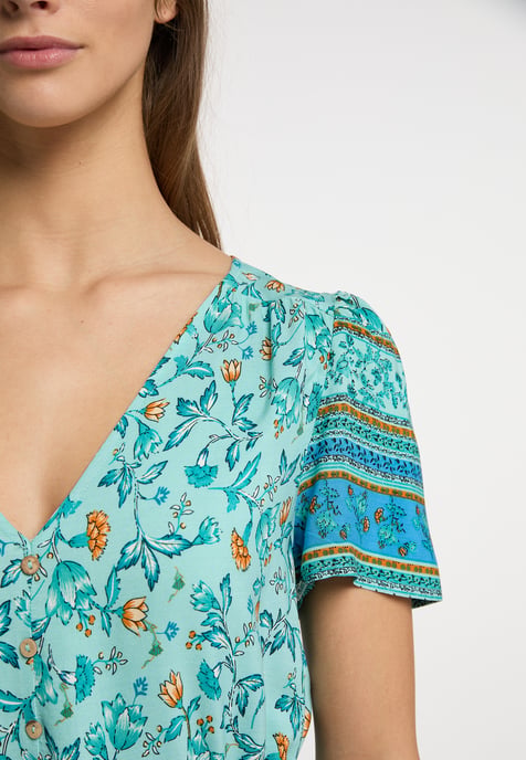 usha blouse met korte mouwen Dames Turkoois Veelkleurig - Image 5