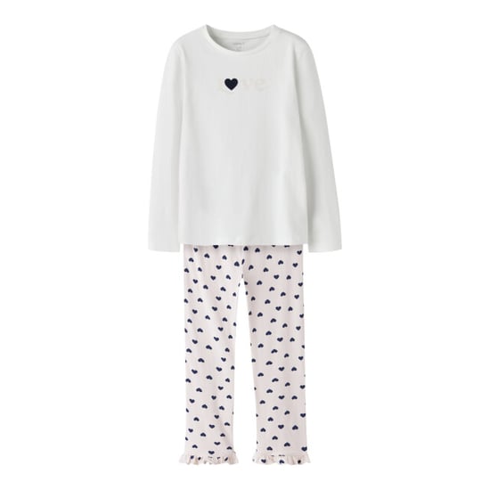 Name It Meisjes lange pyjama set nkfragna wit/roze hartjes print - Image 1