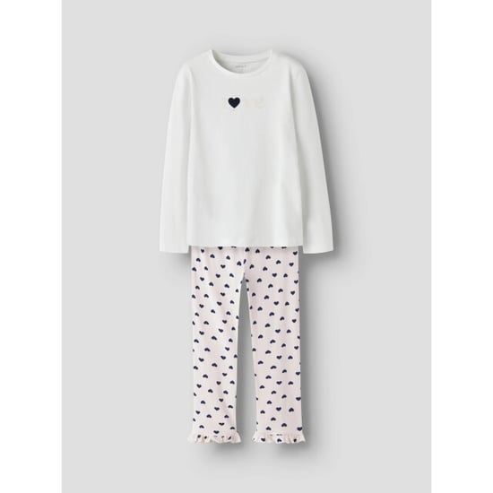 Name It Meisjes lange pyjama set nkfragna wit/roze hartjes print - Image 5