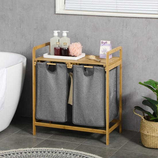4goodz Wasmand wassoorteerder met 2 waszakken 63,5x33x73 cm bamboe - Image 2