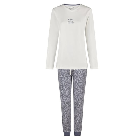 By Louise Dames pyjama set lang v-hals off-white/donkerblauw gebloemd - Image 1
