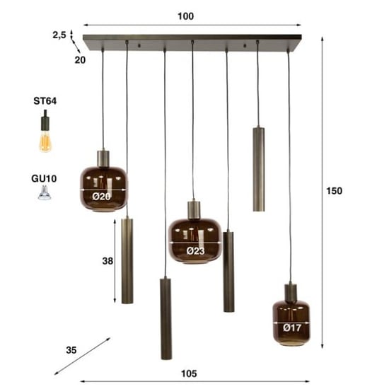Hoyz hanglamp bronza mix 4+3-lichts sienna brown - Image 6