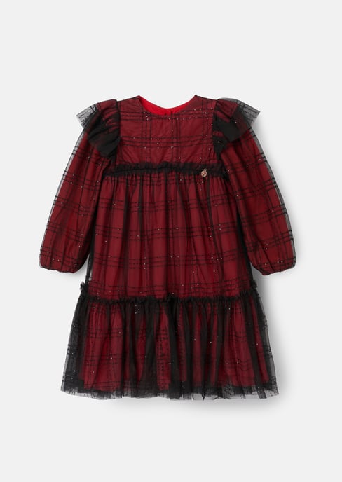 Tia Sequin Tartan Mesh Dress - Image 1
