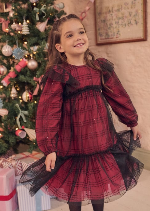 Tia Sequin Tartan Mesh Dress - Image 2