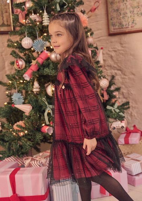Tia Sequin Tartan Mesh Dress - Image 3