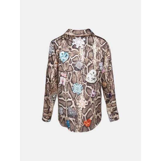 Mucho Gusto Zijden blouse blouse livorno beige met slangenprint en kleurrijke broches - Image 2
